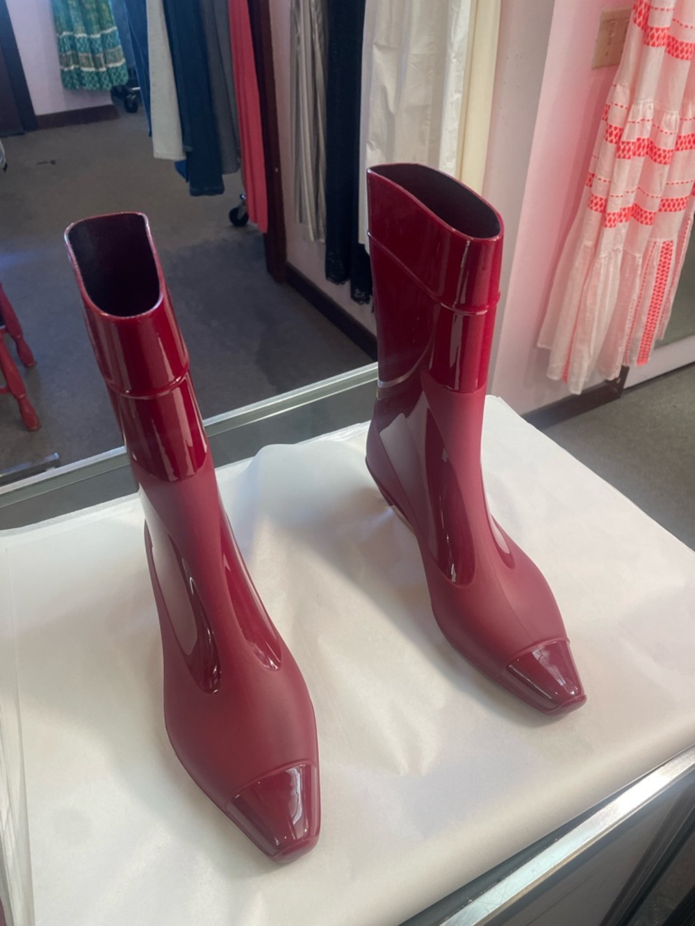 Jeffrey Campbell Glossy Burgundy Mid-Calf Pointed Toe Boots